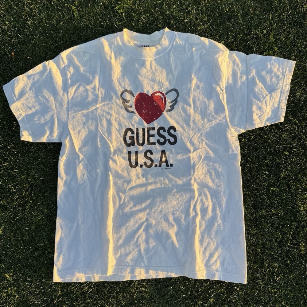 Vintage 1994 GUESS Jeans USA Georges Marciano Spell‎ Out Logo T-Shirt Tee OS